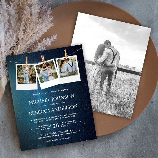 Blue Galaxy Space Foto Budget Einladung Hochzeit