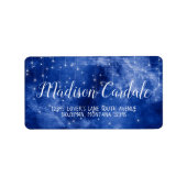 Blue Galaxy Stars Hochzeitsplattform Adressaufkleber (Vorne)