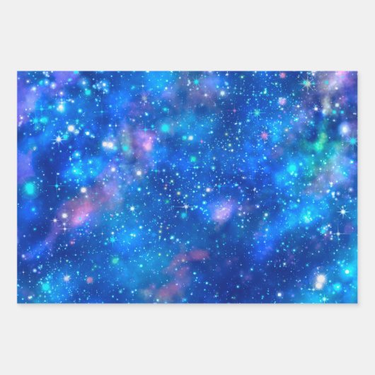 Blue Galaxy Stars Universe Geschenkpapier Set (Vorderseite)