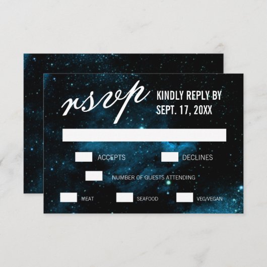 Blue Galaxy Wedding RSVP Cards (Vorne/Hinten)