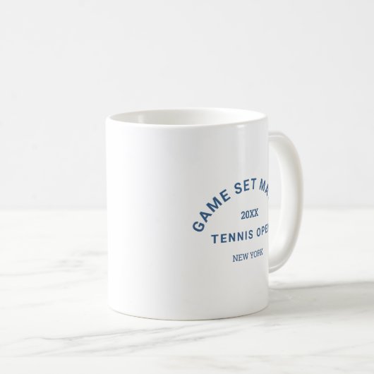 Blue Game Set Match Wappen Tennis Turnier Kaffeetasse (VorderseiteRechts)