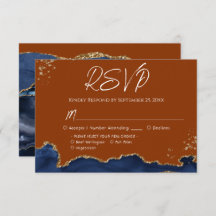 Blue Gand Orange Agate Wedding RSVP