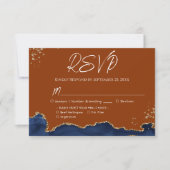 Blue Gand Orange Agate Wedding RSVP Karte (Vorderseite)