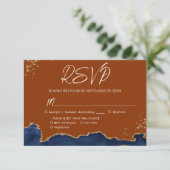Blue Gand Orange Agate Wedding RSVP Karte (Stehend Vorderseite)