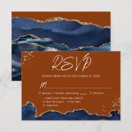 Blue Gand Orange Agate Wedding RSVP Karte