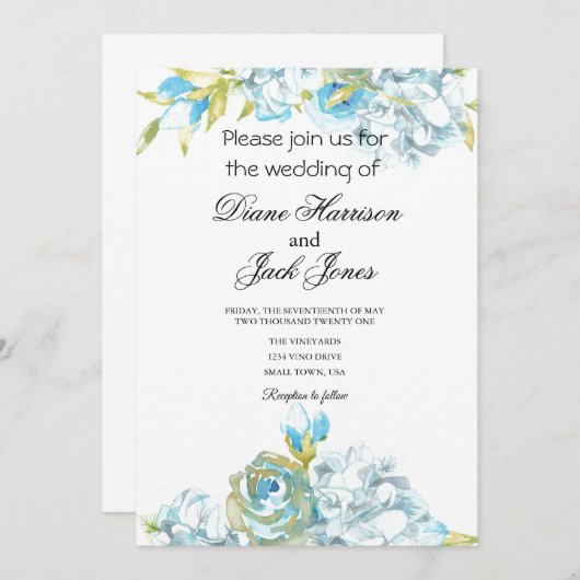 Blue Garden Blume Hochzeit Einladung (Vorne/Hinten)