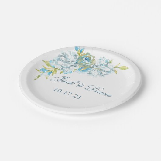 Blue Garden Blume Hochzeit Pappteller (Schrägansicht)