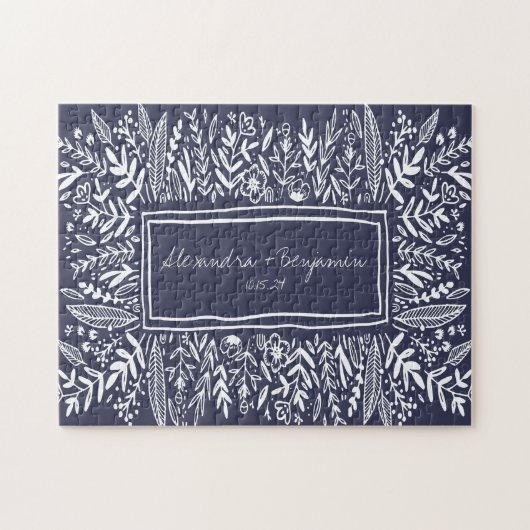 Blue Garden Blumenstrasse Name Hochzeit Puzzle (Horizontal)