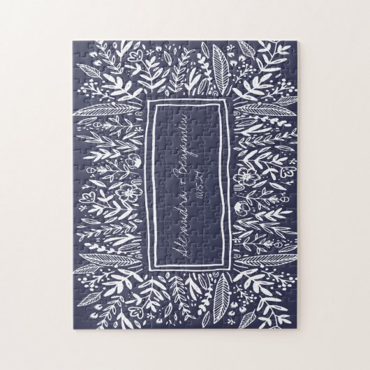 Blue Garden Blumenstrasse Name Hochzeit Puzzle (Vertikal)