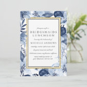 Blue Garden Chic Bridesmaids Luncheon Wedding Einladung (Stehend Vorderseite)
