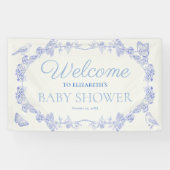 Blue Garden Chinoiserie Baby Dusche Empfang Banner (Horizontal)