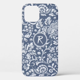 Blue Garden Floral Bird Schnecke Monogram Denim  Case-Mate iPhone Hülle
