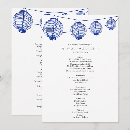 Blue Garden Lanterns Wedding Program Programm (Vorne/Hinten)