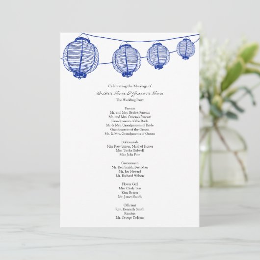 Blue Garden Lanterns Wedding Program Programm (Stehend Vorderseite)