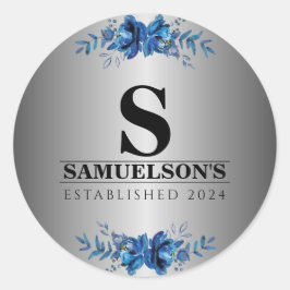 Blue Garden Soirée Metallic Silver Runder Aufkleber