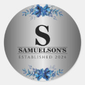 Blue Garden Soirée Metallic Silver Runder Aufkleber (Vorderseite)