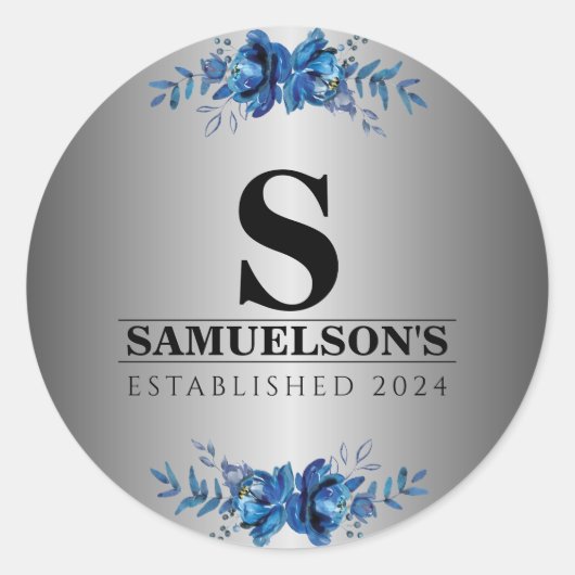 Blue Garden Soirée Metallic Silver Runder Aufkleber (Vorderseite)