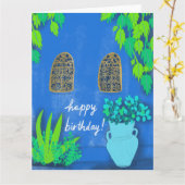 Blue Garden Wall Majorelle Jardin Marokko BIRTHDAY Karte (Gelbe Blume)