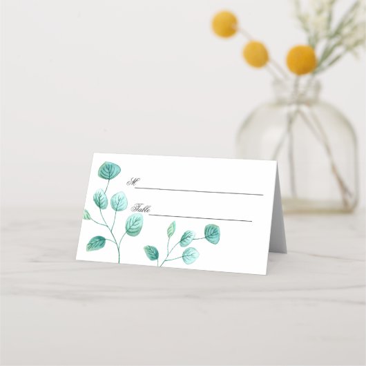 Blue Garden Watercolor Stems Wedding Platzkarte (Vorderseite)