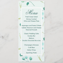Blue Garden Watercolor Stiems Wedding Menu Menükarte