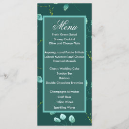 Blue Garden Watercolor Stiems Wedding Menu Menükarte