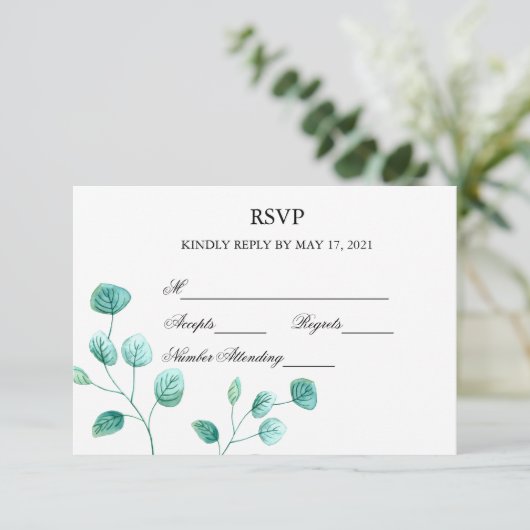 Blue Garden Watercolor Stiems Wedding RSVP Card (Stehend Vorderseite)