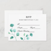 Blue Garden Watercolor Stiems Wedding RSVP Card (Vorne/Hinten)
