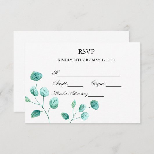 Blue Garden Watercolor Stiems Wedding RSVP Card (Vorne/Hinten)
