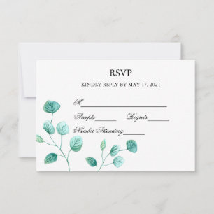 Blue Garden Watercolor Stiems Wedding RSVP Card