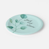 Blue Garden Watercolor Stiems Wedpaper Pappteller (Schrägansicht)