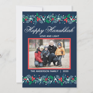 Blue Garland Hanukkah - Flat Holiday Card Feiertagskarte