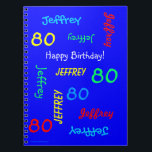 Blue Gast Book Repeating Name 80th Birthday Party Notizblock<br><div class="desc">Was für ein wunderschönes, personalisiertes Gästebuch für eine 80. Geburtstagsfeier oder andere Anlässe. Auf dem Cover wiederholt sich Name und Alter in verschiedenen Schriftart und Primärfarben auf einem hellblauen Hintergrund. Einfach zu personalisieren - einfach den Namen, das Alter und die OCCASION an einem Ort ändern. Unterstützt Namen bis zu 9...</div>
