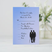 Blue Gay Wedding Menu UAWG RSVP Karte (Stehend Vorderseite)