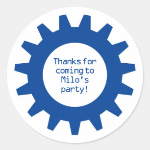 Blue Gear Geburtstagsparty Danke für die Aufklebe Runder Aufkleber