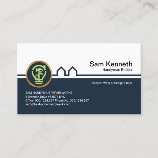 Blue Gebäude Handyman Light Bulb Zuhause Reparatur Visitenkarte (Vorderseite)