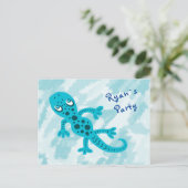 Blue Gecko Geburtstagsparty Einladung Postkarte (Stehend Vorderseite)