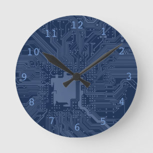 Blue Geek Motherboard Circuit Pattern Runde Wanduhr