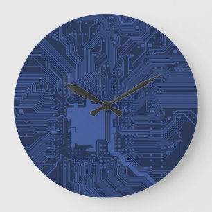 Blue Geek Motherboard Pattern Große Wanduhr
