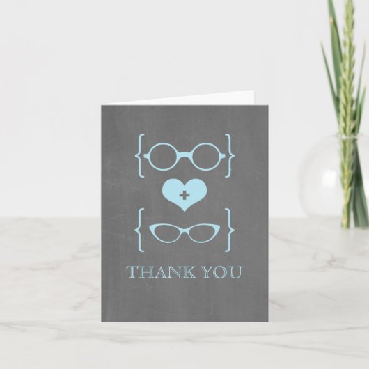 Blue Geeky Glasses Chalkboard Danke Karte (Vorderseite)