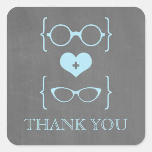 Blue Geeky Glasses Chalkboard Danke Stickers