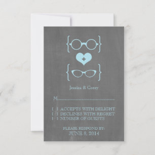 Blue Geeky Glasses Chalkboard Response Card RSVP Karte