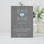 Blue Geeky Glasses Chalkboard Response Card RSVP Karte (Stehend Vorderseite)