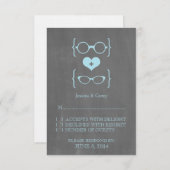 Blue Geeky Glasses Chalkboard Response Card RSVP Karte (Vorne/Hinten)
