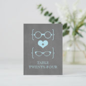 Blue Geeky Glasses Chalkboard Table Postkarte (Stehend Vorderseite)