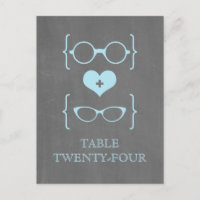 Blue Geeky Glasses Chalkboard Table Postkarte