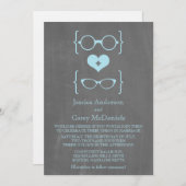 Blue Geeky Glasses Chalkboard Wedding Einladung (Vorne/Hinten)