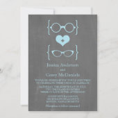Blue Geeky Glasses Chalkboard Wedding Einladung (Vorderseite)