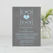 Blue Geeky Glasses Chalkboard Wedding Einladung (Stehend Vorderseite)