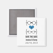 Blue Geeky Glasses Save the Date Magnet (Vorderseite/Rückseite)