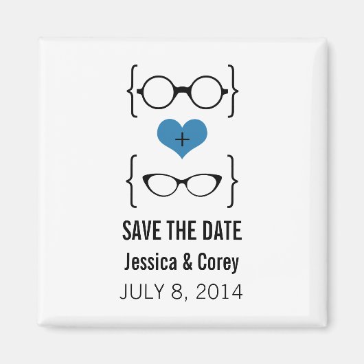 Blue Geeky Glasses Save the Date Magnet (Vorne)